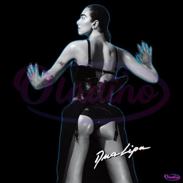 Dua Lipa Black Outfit Back Pose Neon Edge PNG