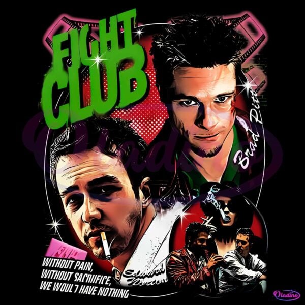 Fight Club Vintage Brad Pitt Edward Norton Movie Fan Art PNG