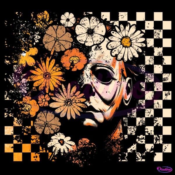 Floral Checker Michael Myers Halloween Retro Horror Movie Character PNG