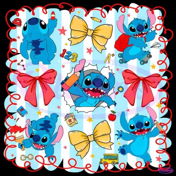 Funny Disney Stitch Coquette Bow Back To School PNG