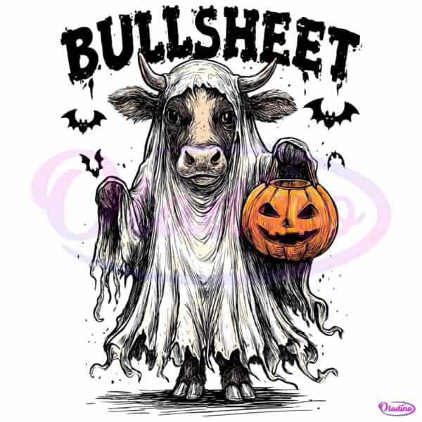 Funny Highland Cow Ghost Trick Or Treat Retro Halloween PNG