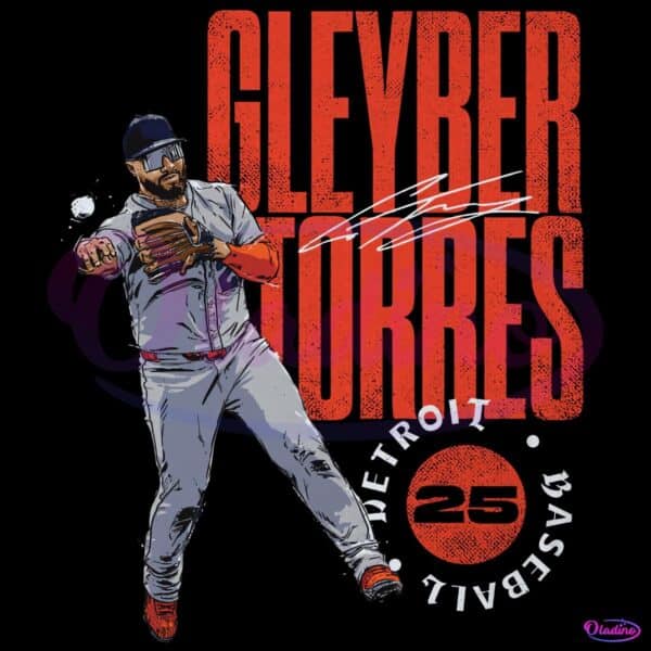 Gleyber Torres Detroit Baseball Stamp Style Graphic PNG