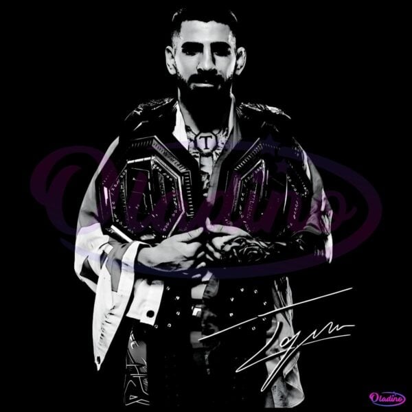 Ilia Topuria Double Belt Champion Monochrome Signature PNG