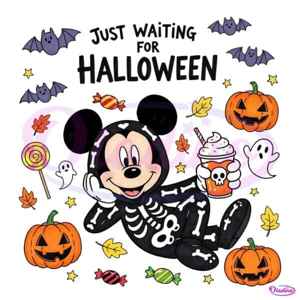 Just Waiting For Halloween Mouse Character Pumpkin Fall Spooky Season PNG