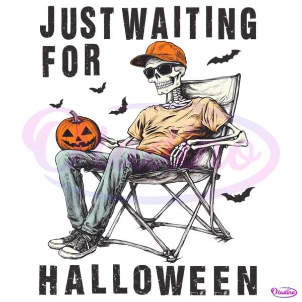 Just Waiting For Halloween Skeleton Chair Funny Pumpkin PNG