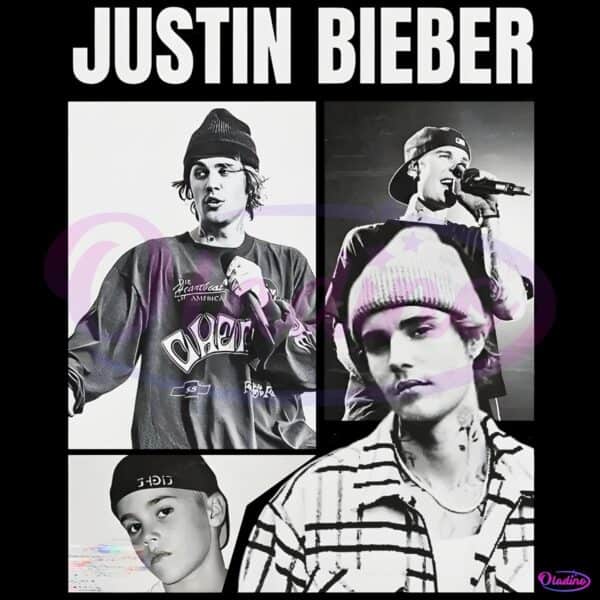 Justin Bieber Black White Vintage Collage Style Graphic PNG