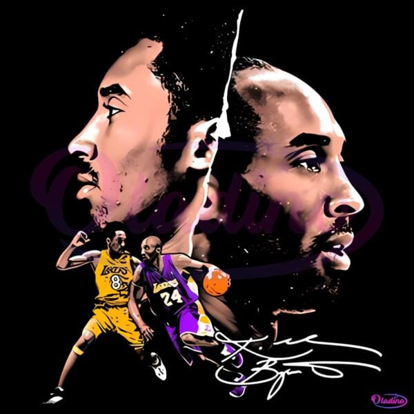 Kobe Bryant Lakers Double Portrait Vintage Basketball PNG