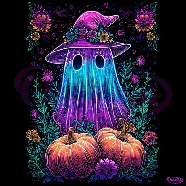 Neon Witchy Ghost Floral Pumpkin Spooky Halloween PNG