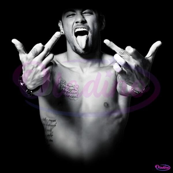 Neymar Shirtless Tattoo Pose Tongue Out Middle Fingers PNG