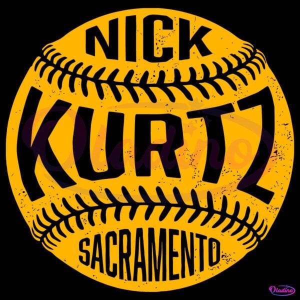 Nick Kurtz Sacramento Yellow Baseball Graphic Vintage Style SVG