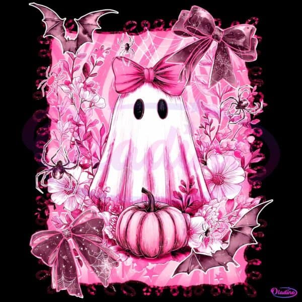Pink Floral Ghost Pumpkin Coquette Halloween PNG
