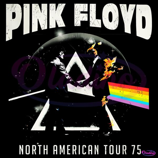 Pink Floyd North American Tour 75 Burning Man Rainbow Prism Album Art PNG