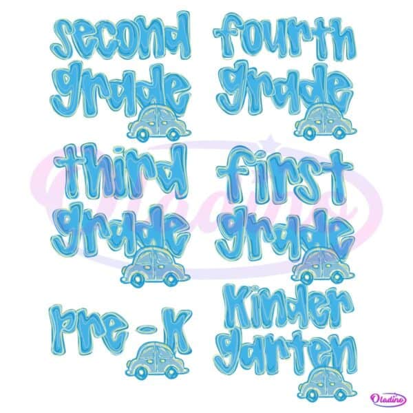 Preppy Grade Level Blue Car Back To School PNG Bundle Sublimation