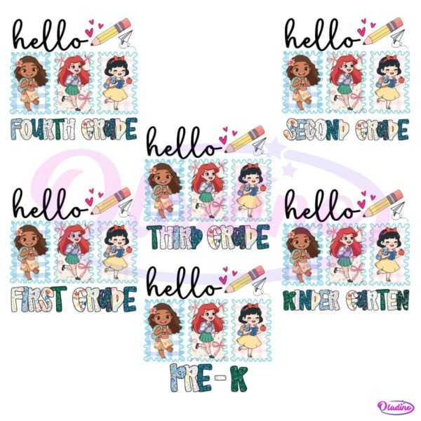 Princess Character Back To School Grade PNG Bundle