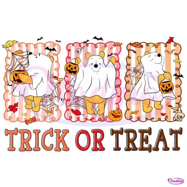 Retro Ghost Bear Trick Or Treat Halloween PNG