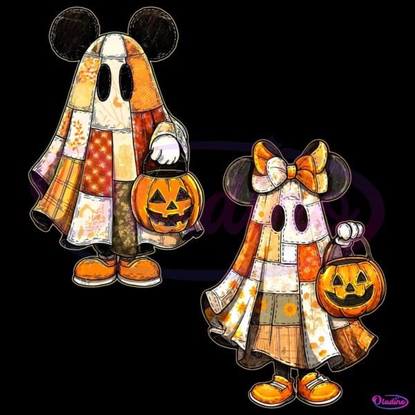 Retro Halloween Ghost Mouse Couple Matching PNG