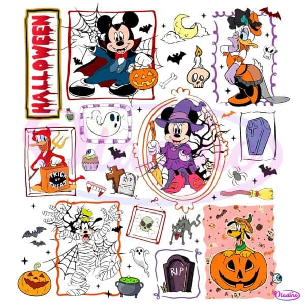 Retro Halloween Mouse And Friends Spooky Cartoon PNG