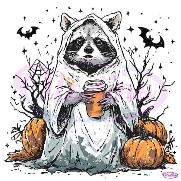 Retro Raccoon Ghost Spooky Pumpkin Halloween PNG