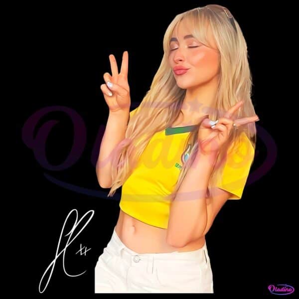 Sabrina Carpenter Peace Sign Yellow Crop Shirt Aesthetic PNG