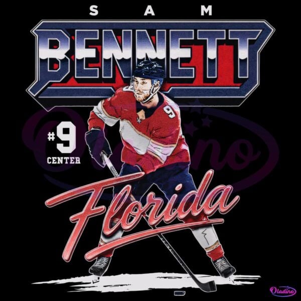 Sam Bennett Florida Hockey Number Nine Retro Skating Graphic PNG