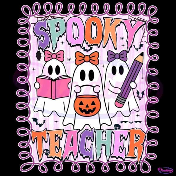 Spooky Ghost Teacher With Halloween Pencil PNG