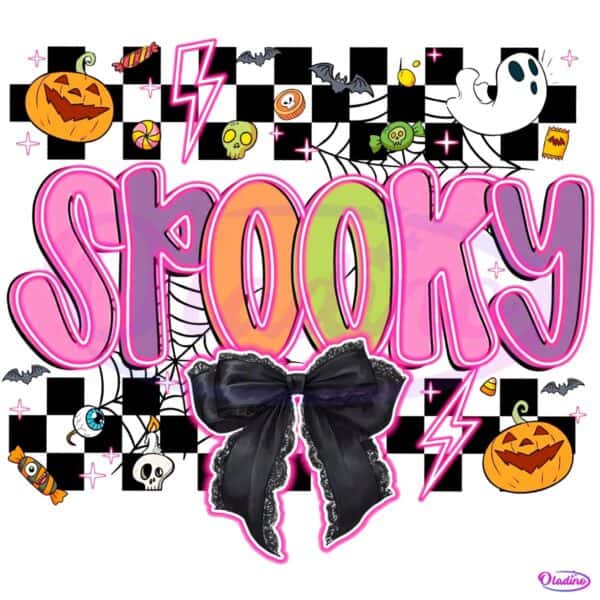 Spooky Halloween Checkered Bow Preppy Boo Coquette PNG
