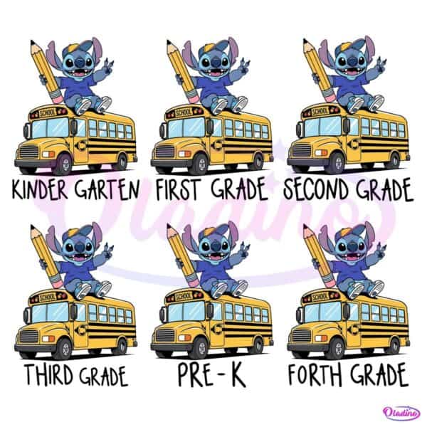 Stitch Back To School Teacher Boy First Day Prek To Fourth Grade PNG Bundle