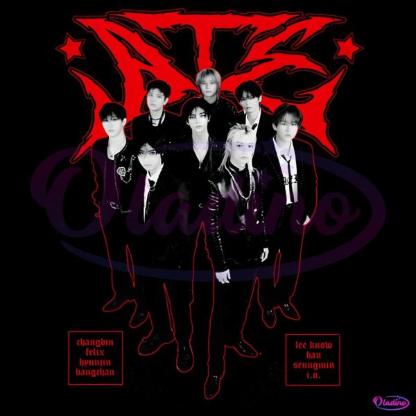 Stray Kids Retro Red Black Group Photo PNG