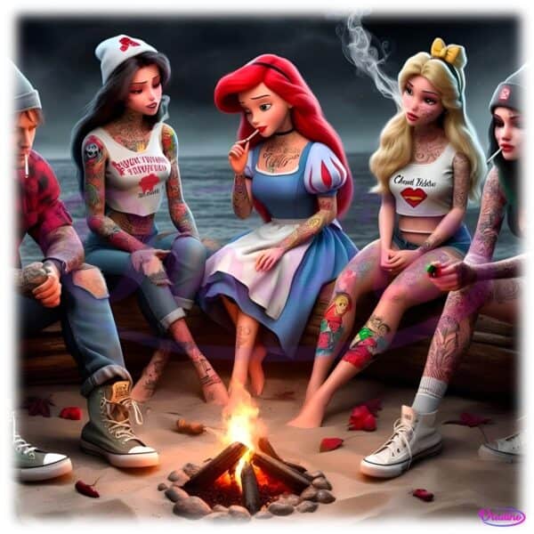 Tattooed Princess Smoking Campfire Edgy Streetwear PNG