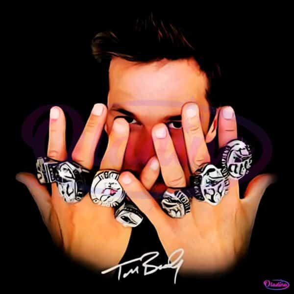 Tom Brady Seven Rings Hands Pose Signature Nfl Champion PNG