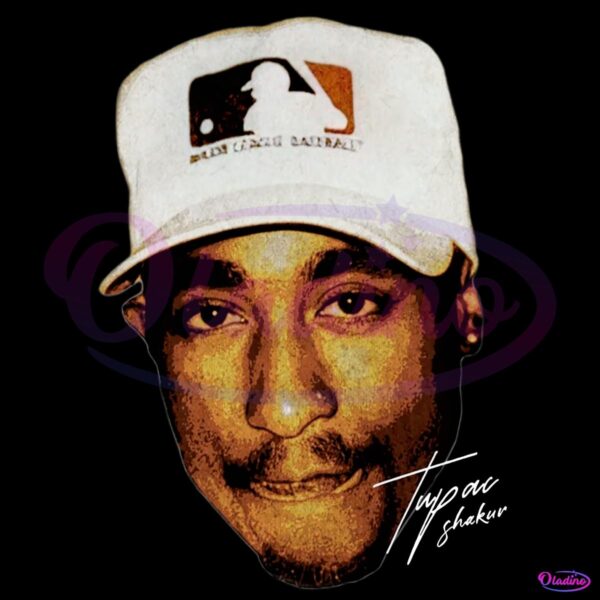 Tupac Shakur White Cap Vintage Hip Hop Portrait Music Graphic PNG