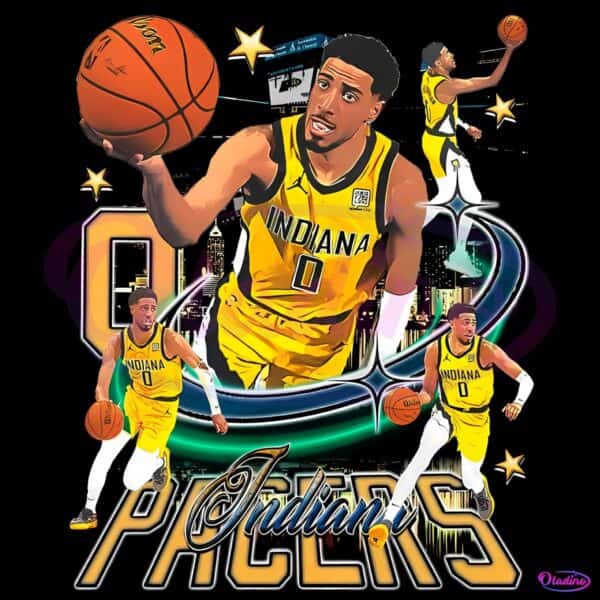 Tyrese Haliburton Indiana Pacers Point Guard Retro Collage Basketball PNG