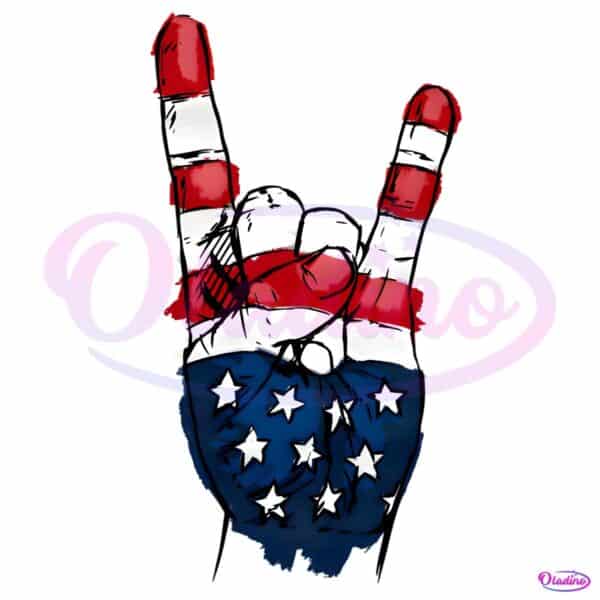 Usa Rock On Hand Sign American Flag 4Th Of July PNG
