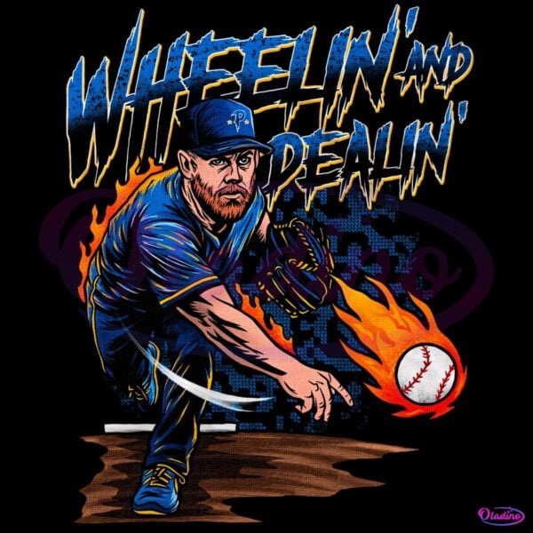 Wheelin And Dealin Cartoon Pitcher Throwing Flaming Baseball Graphic PNG