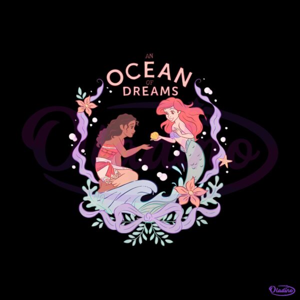 Ariel And Moana Ocean Of Dreams Mermaid Island Flowers PNG