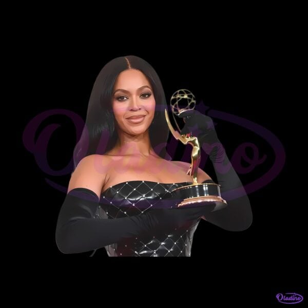 Beyonce Holding Award Black Strapless Dress Vintage Graphic PNG