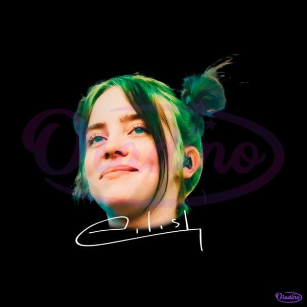 Billie Eilish Neon Hair Portrait Vintage Graphic PNG