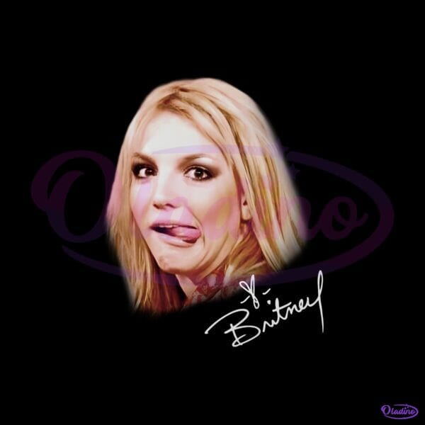 Britney Spears Funny Face Tongue Out Signature Graphic PNG