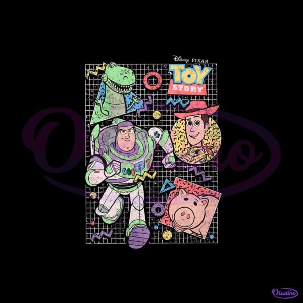 Buzz Woody Rex Hamm Retro Toy Story 90S Grid Cartoon Design PNG