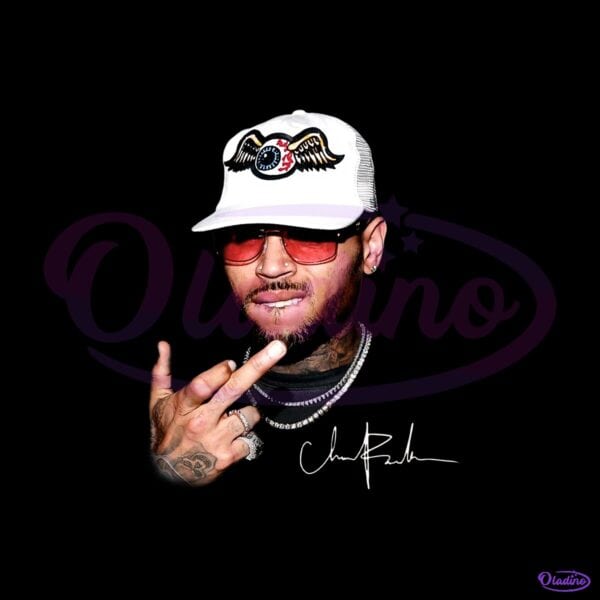 Chris Brown White Cap Red Sunglasses Middle Finger Graphic PNG