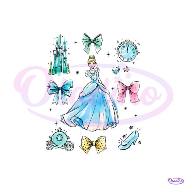 Cinderella Princess Bows Castle Clock Carriage Glass Slipper PNG