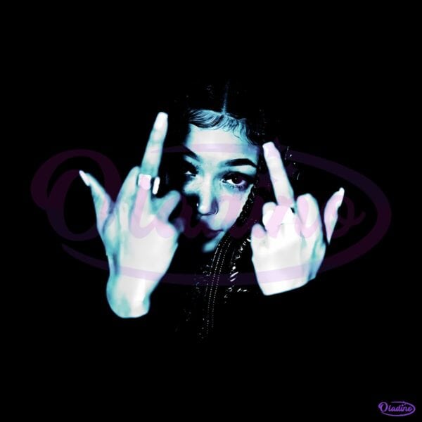 Coi Leray Rebellious Streetwear Double Middle Finger Blue Tone PNG