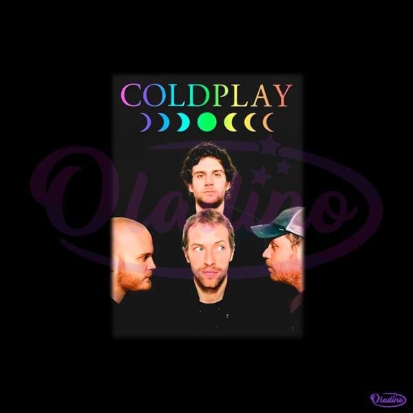 Coldplay Rainbow Moon Phases Vintage Band Portrait PNG