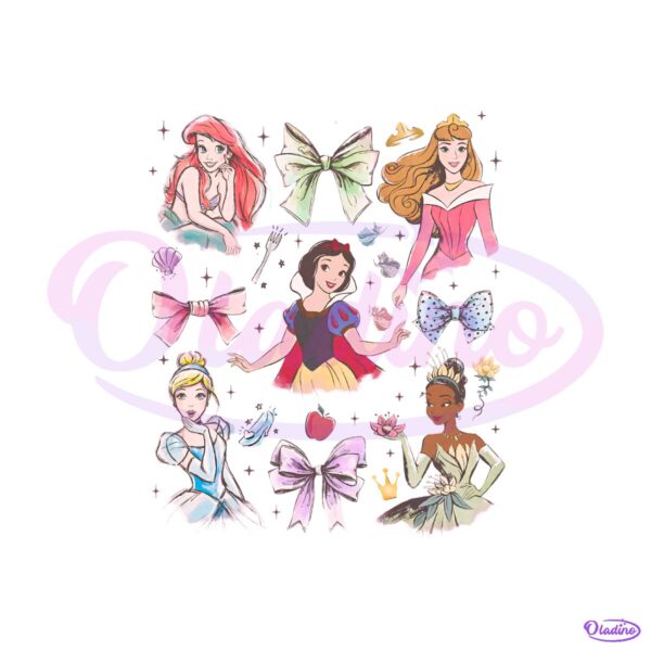 Disney Princess Characters Bows Group Graphic PNG