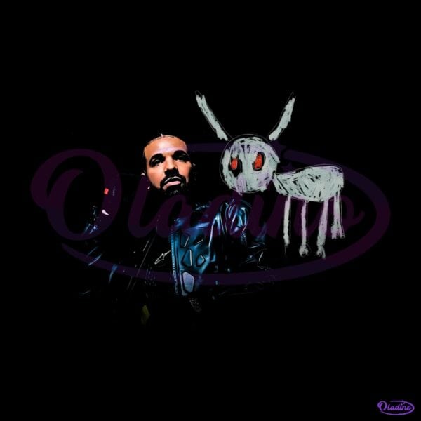 Drake Vintage Leather Jacket Bunny Sketch Graphic PNG