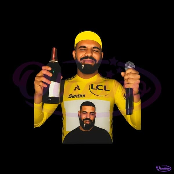 Drake Yellow Jersey Meme Portrait With Wine And Mic PNG