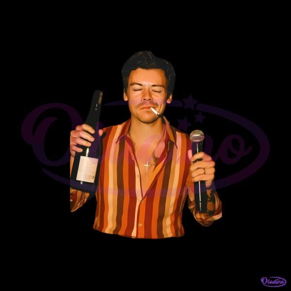 Harry Styles Retro Mic And Wine Candid Portrait PNG