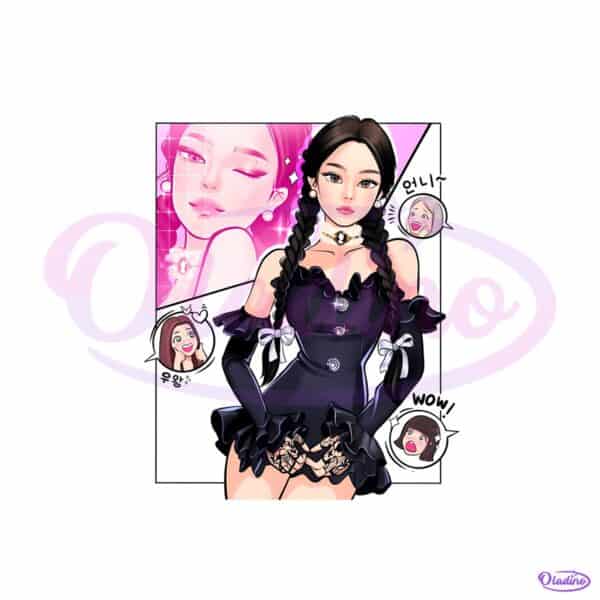 Jennie Blackpink Fanart Elegant Braided Hair Black Dress PNG