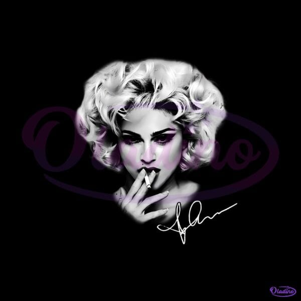 Madonna Blonde Curls Smoking Signature Black And White Portrait PNG