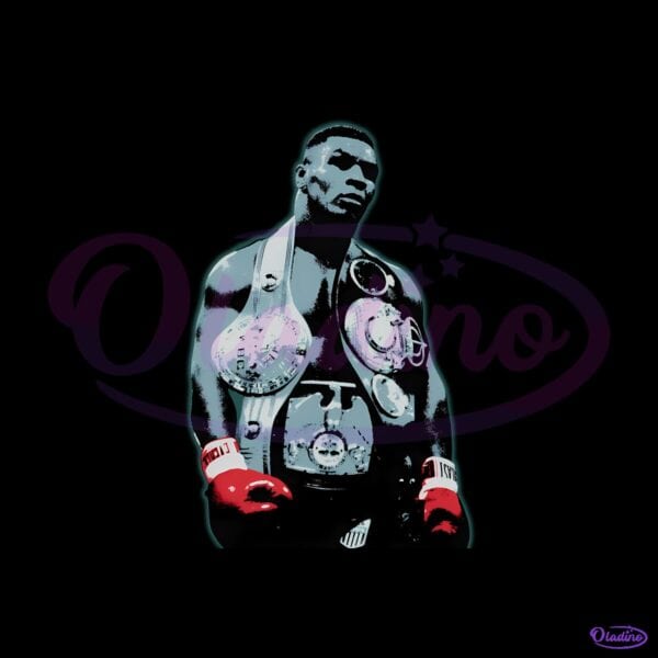 Mike Tyson Boxing Champion Belts Red Gloves Graphic PNG